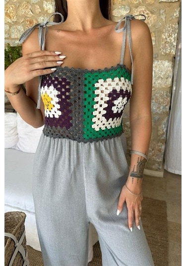 Jasmin Süzüneli Keten Tulum 1280-08 Gri