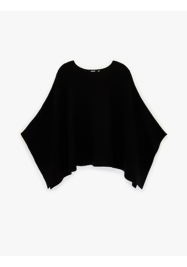 Koton Uzun Yarasa Kollu Bisiklet Yaka Oversize Triko Panço Siyah 6wak90579ht Siyah
