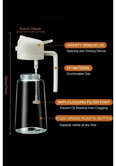 Madamev 2 Adet Çift Fonksiyonlu Cam Yağdanlık 450ml Zeytinyağı Sıvıyağ Şişe Sprey Airfryer Yağlık Si Turuncu