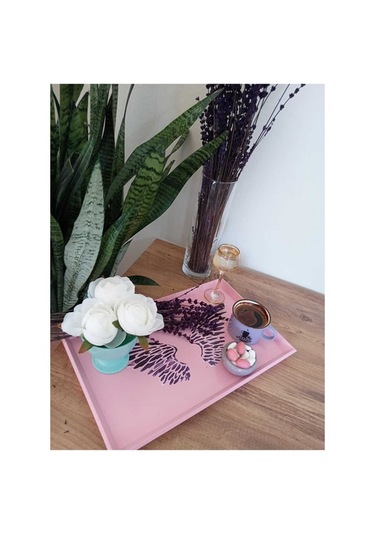 El Boyaması Ahşap Tepsi 25 X 40 Cm Açık Pembe