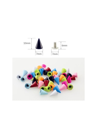 Black 10 Takım 7 10mm Mermi Koni Renkli Çıtçıt Ve Sivri Giysiler Için Dıy El Sanatları Konfeksiyon Perçinler Deri Çanta Ayakkabı Siyah