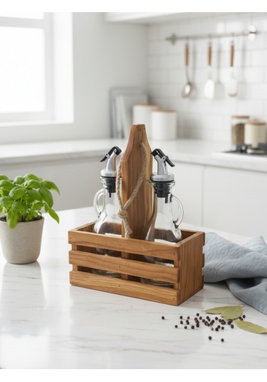 Ahşap Doğal 2li Tombul Set Yağdanlık Ve Sosluk Takımı Set Kiraz 1 Set Ahşap