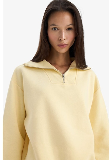 Defacto Regular Fit Yarım Fermuarlı Balıkçı Yaka Basic Düz Sweatshirt G4761ax25wnyl155 Sarı-yl155