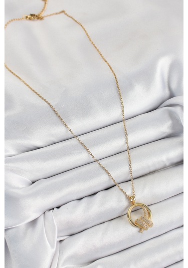 316l Çelik Zirkon Taşlı Düğüm Model Gold Renk Kadın Kolye Eb-bko1 Çok Renkli