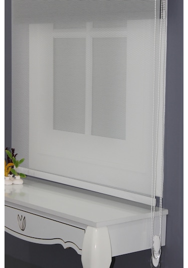 Çift Mekanizmalı Çizgili Tül & Mat Gri Stor Perde % 90 Işıgı Kesm