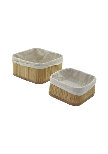 2li Kare Bambu Kenar Organizer Sepet Ahşap Altlık - Bezli 21x21x10cm - 17x17x8cm 5365 Çok Renkli