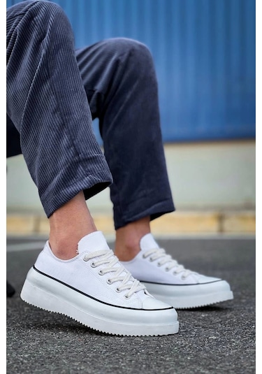 Kb-cx-3 Kuback Kısa Beyaz Keten Beyaz Yüksek Taban Spor Ayakkabı Beyaz