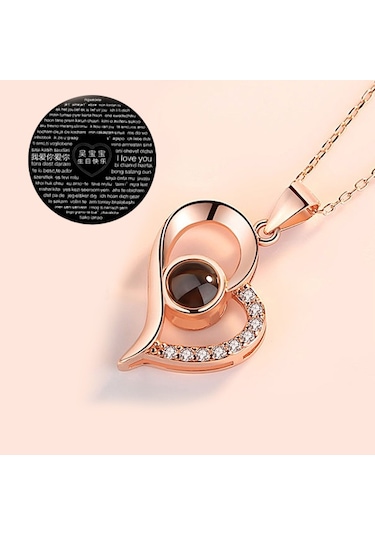 Chavin 100 Dilde Seni Seviyorum Rose Kalp Kolye Ed06Rs Kırmızı