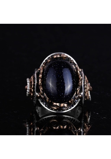 Hayvan Gümüş Yüzük, Mavi Güneş Taşı Üretilmiş Yüzük, 925 Ayar Gümüş Erkek Yüzük, Şık El Yapımı Gümüş Yüzük Gümüş