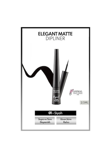 Note Cosmetique Elegant Matte Dipliner Waterproof Suya Dayanıklı - 01 Coal Black - Siyah