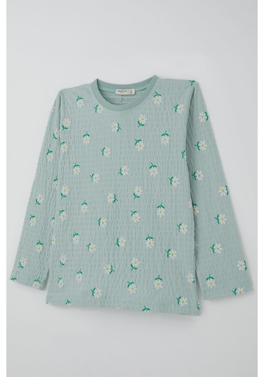 Breeze Kız Çocuk Pijama Takımı Papatya Desenli 4-8 Yaş, Su Yeşili Su Yeşili