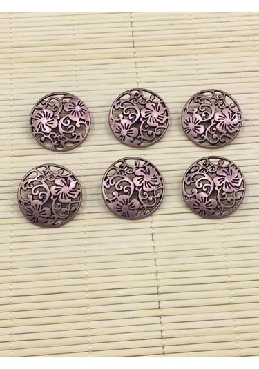 Hırka Yelek Düğmesi Boyu Dantel Desenli Bakır / 1,8 Cm / 6 Lı Set