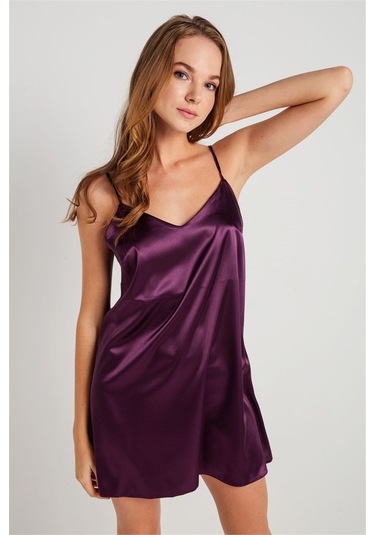 Magic Form 7270 Kadın Mürdüm Askılı Saten Gecelik Mürdüm