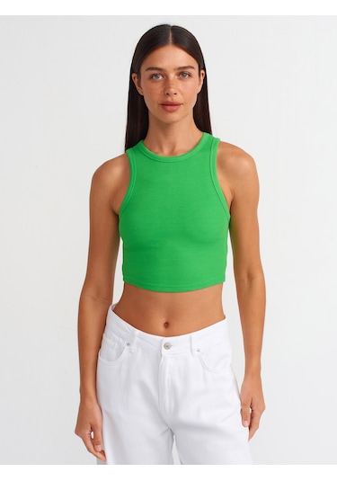 Dilvin Dikiş Efektli Crop Top Yeşil