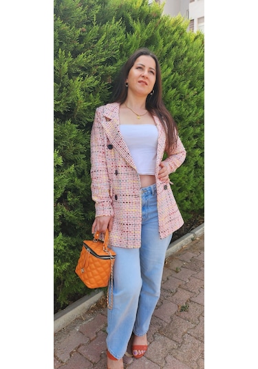 Desenli Blazer Ceket Fuşya