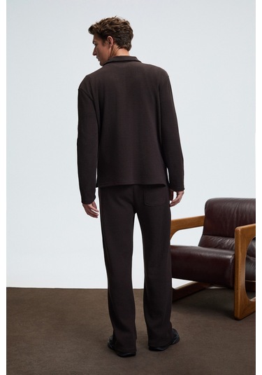 LACHLAN Erkek Waffle Özel Dokulu Kordonlu Süs Etiketli Acı Kahve Pantolon