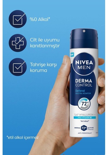 Men Erkek Sprey Deodorant Derma Control Defend 150ml,hyaluron,pro Vitamin B5,72 Saat Anti-perspirant