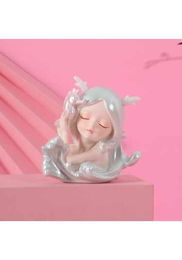 Opulentliving Ofis Dekorasyonu Sevimli Küçük Kız Figürü Doğum Günü Hediyesi 8 Cm Reçine Küçük
