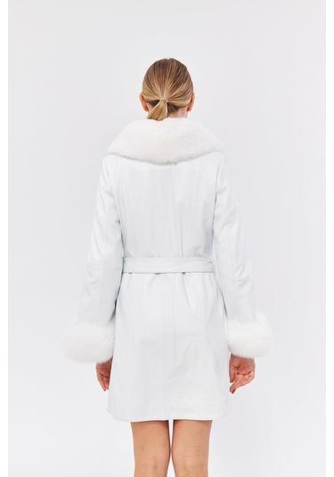 Derinss Dka1551 Hakiki Deri Kadın Beyaz Kaban 001