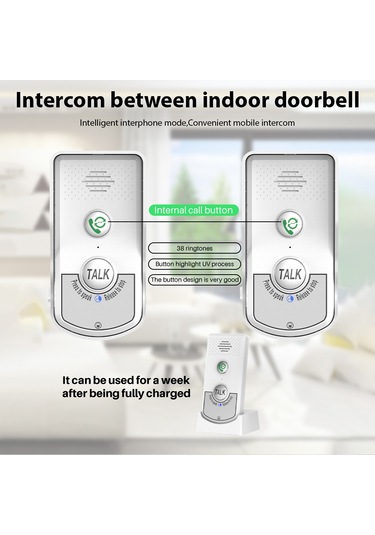 Kablosuz Kapı Zili İnterkom Ev Için Şarj Edilebilir Hs7009-w-1