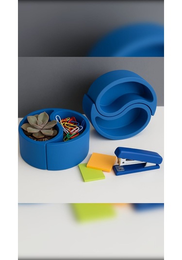 El Yapımı Yin Yang Şeklinde Dekoratif Saklama Kabı / Saksı 2 Li Set - Mavi