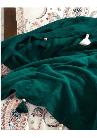 İyi Geceler İstanbul Boho Chic Çift Kişilik Battaniyeli Nevresim Seti Zümrüt Yeşil