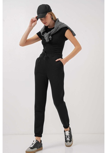 Gabria Paça Lastikli Eşofman Altı Siyah