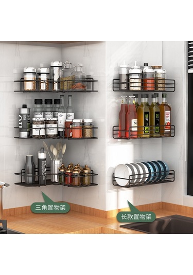 Banyo Rafları Toptan Ferforje Metal Delmesiz Tuvalet Köşe Çatlak Köşe Banyo Duvar Rafları Üçgen Siyah + Tek Kancalı Yapışkan Levha 2 Yaprak Diğer