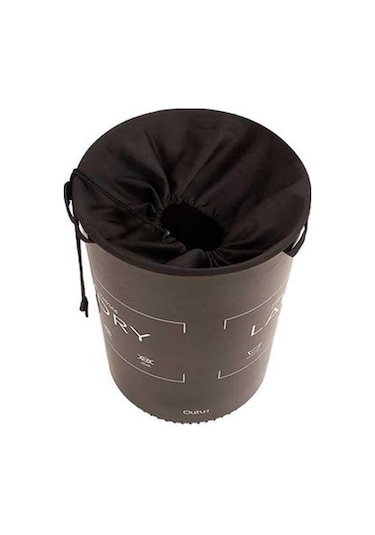 Qutu Ağzı Büzgülü Çok Amaçlı Qoja Kese Çamaşır Sepeti - Laundry Siyah - 40 Lt Siyah