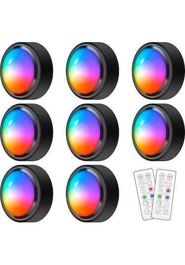 Xurunkeji Uzaktan Kumandalı Puck Işıkları, 16 Renk Rgb Led Dolap Altı Işıkları Kablosuz, Pil İle Çalışan Puck Işıkları Dolap, Yatak Odası İçin Siyah