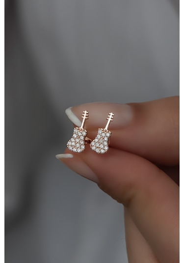 Nereze 925 Ayar Gümüş Rose Kaplama Gitar Küpe