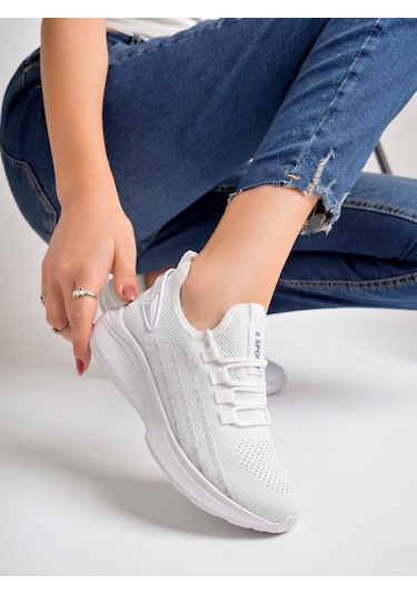 Beyaz Unisex Hafif Triko Sneaker Ortopedi Ayakkabı-015 Beyaz