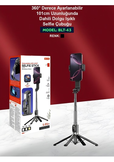 Uzaktan Kumandalı 101cm Led Işıklı Al Tripod Yapay Zeka Destekli Titreşim Engelli Gimbal