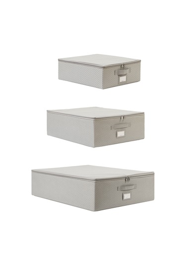 Ocean Home Textile 3'lü Gri Balıksırtı Destekli Hurç Set 31 x 38 x 12 + 45 x 55 x 18 + 55 x 70 x 18 cm