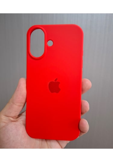 İphone 17 Uyumlu Logolu İçi Kadife Silikon Lansman Kılıf Kırmızı