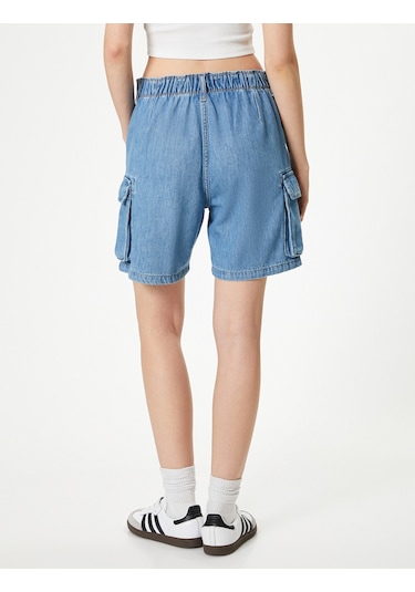 Koton Denim Kargo Bermuda Şort Cepli Standart Bel Orta İndigo 4sal40313md İndigo