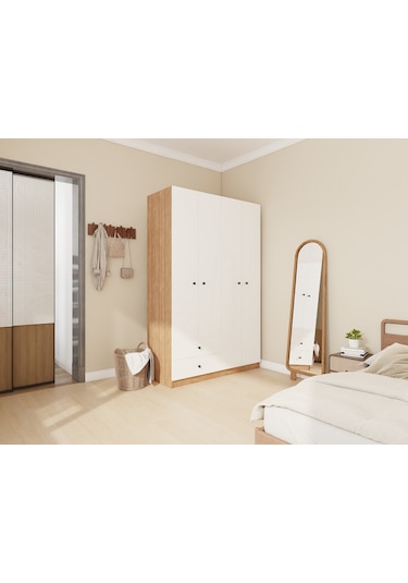 4 Kapaklı 2 Çekmeceli Gardırop Marbellakiraz/beyaz Renk