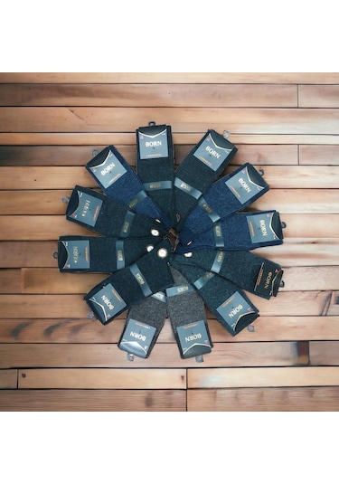 12'li Set Kalın Kışlık Yünlü Erkek Soket Çorap - Çok Renkli Gri