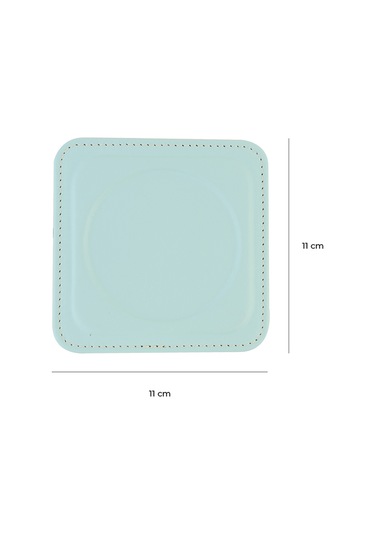 Bardak Altlığı,6 Lı Set,masaüstü Yuvarlak Cup Coaster,vegan Suni Deri,11x11 Cm.,su Yeşili Su Mavisi