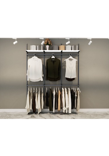 Üçlü Dekoratif Giyinme Odası Raf Sistemi & Duvara Monte Giyinme Odası Rafı Siyah - Beyaz