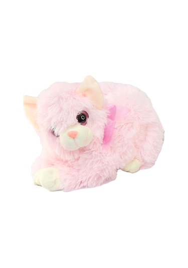Miyavlayan Sesli Kedi Peluş Oyuncak 25 cm Pembe
