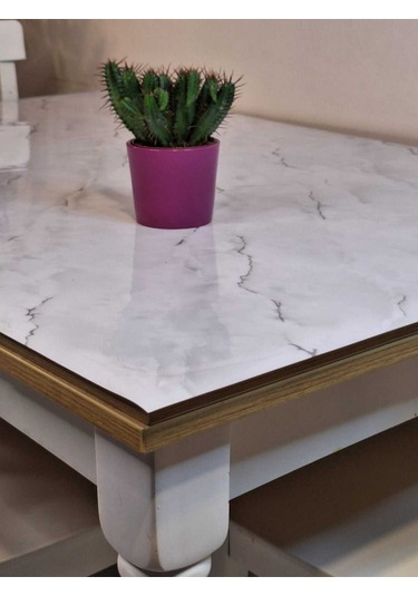 Kalın Pvc Masa Koruyucu 1.2 Mm Mika Örtü, 80 Cm En, Mermer Desen Gümüş