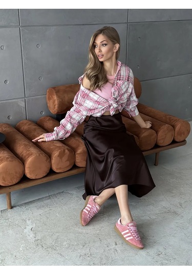 Lu&be Saten Uzun Maxi Etek 317240339 Çikolata