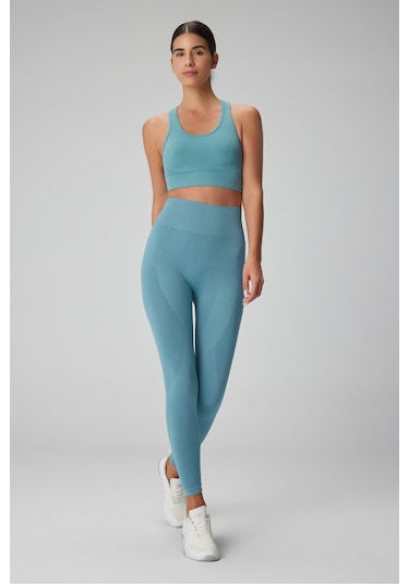 Jerf Gela Yüksek Bel, Esnek Ve Toparlayıcı Spor Tayt Su Yeşili