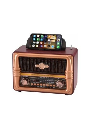 Ns-8079 Büyük Boy Telefon Tutma Aparatlı Retro Ahşap Tasarım Bluetooth Hoparlörlü Radyo Fm/am-437