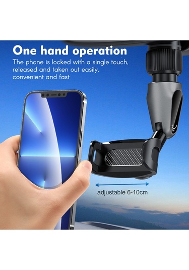 Xindoker Araç Geribakış Aynası Telefon Tutucu, 360 Döner, Ar Navigasyon İçin, 3.5-7.2 İnç Telefon Uyumlu, Sağlam Sabitleme, Tek Elle Kaldırma Siyah