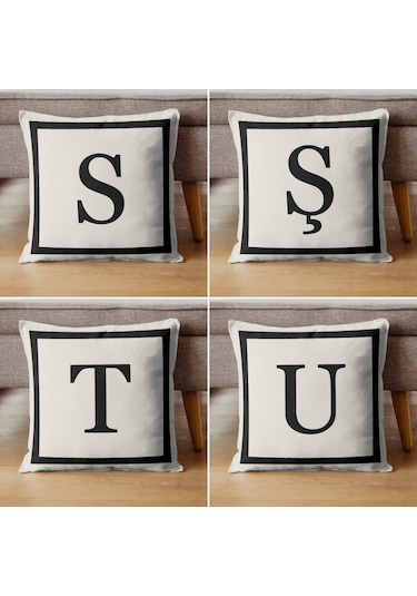 Harfli Kırlent Kılıfı - G Harfi - Dekoratif Kırlent Kılıfı Krem