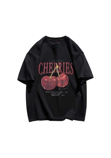 Josette Kiraz Baskılı Oversize T-shirt SIYAH