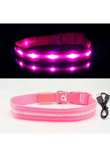 Honeybeeshop 1000 Metre Görüş Mesafeli Şarj Edilebilir Gece Yürüyüşleri İçin Köpek Ve Kedi Tasması Pink M Renk Ve Beden Seçenekleri Altın