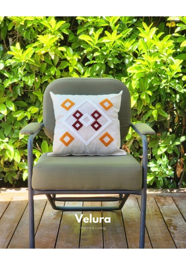 Dekoratif Kırlent & Pinterest Kırlent & Keten Kumaş - Nakış İşleme & A20 Turuncu - Yeşil - Krem